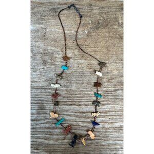Vintage Zuni Carved Heishi 19 Gemstone Animal Fetish Native American Necklace